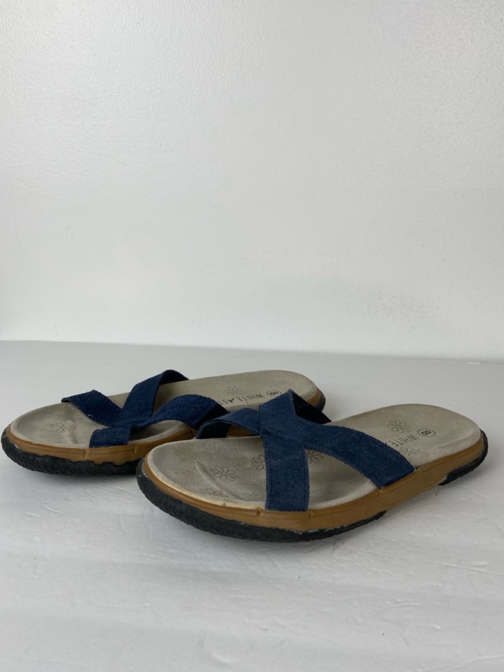 White Stag Maya Women's Sandals Sz 8 Crisscross Blue Suede Leather Boho Outdoor